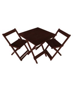 Mesa Dobrável 70x70cm em Madeira Maciça para Restaurantes e Lanchonetes com 2 Cadeiras - Imbuia