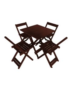 Mesa Dobrável 70x70cm em Madeira Maciça para Restaurantes e Lanchonetes com 4 Cadeiras - Imbuia