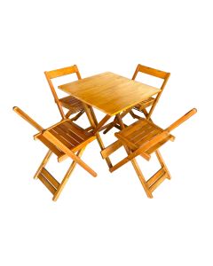 Mesa Dobrável 70x70cm em Madeira Maciça para Restaurantes e Lanchonetes com 4 Cadeiras - Mel