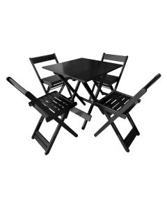 Mesa Dobrável 70x70cm em Madeira Maciça para Restaurantes e Lanchonetes com 4 Cadeiras - Preto